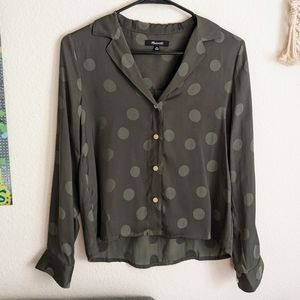 Madewell Green Jacquard Dot Button Up Shirt Blouse Sz XS